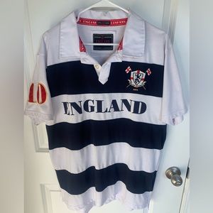 ENGLAND VICTORIOUS MMX Rugby Men's White Blue Patch Short Sleeve Polo. Size L